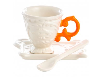 Koffiekopje met schotel en lepel I-WARES oranje, Seletti