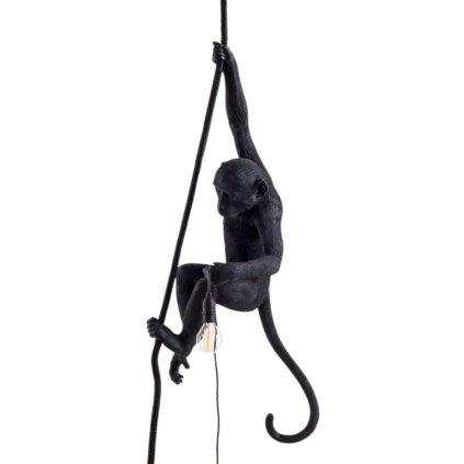 Hanglamp HANGING MONKEY 76,5 cm, met touw, zwart, Seletti