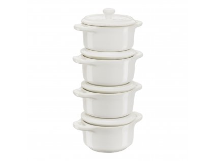 Cocotte (set) 10 cm, 4-delig, ivoor, keramiek, Staub