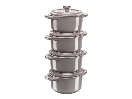 Cocotte 10 cm, set van 4 stuks, grijs, keramiek, Staub