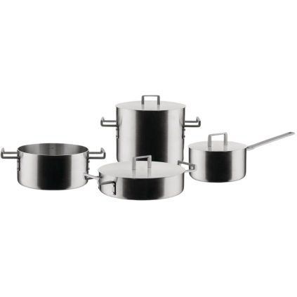 Pannenset CONVIVIO, 4-delig stuks, met deksels, roestvrij staal, Alessi