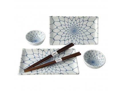 Sushiset WHITE WITH BLUE NET, 6-delig, blauw, keramiek, MIJ