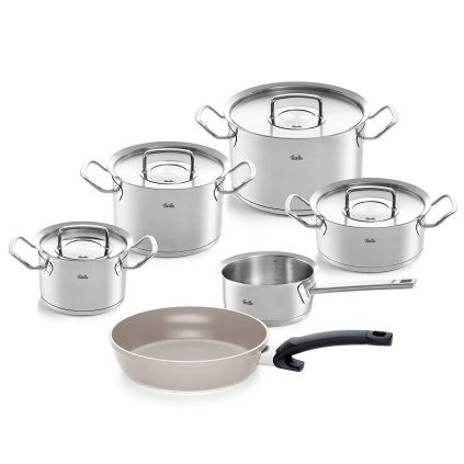 Pannenset ORIGINAL PROFI + universele koekenpan CERATAL COMFORT, 6-delig, Fissler