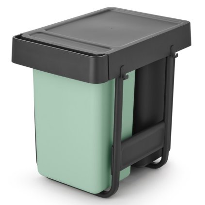 Inbouwprullenbak SORT & GO 2 x 15 l, donkergrijs / jadegroen, kunststof, Brabantia