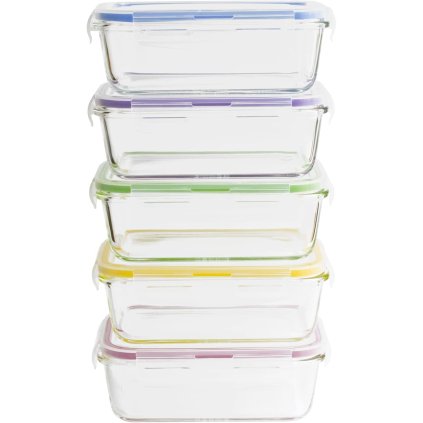 Vershoudbakje (set) PKV-5SRB 850 ml, set van 5 stuks, glas / kunststof, Pebbly
