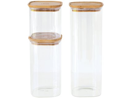 Vershoudpot PKV-035, set van 3 stuks, glas / bamboe, Pebbly