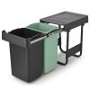 Inbouwprullenbak SORT & GO 2 x 15 l, donkergrijs / jadegroen, kunststof, Brabantia