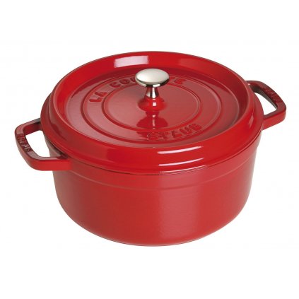 Garnek niski 24 cm, wiśniowy, żeliwny, Staub