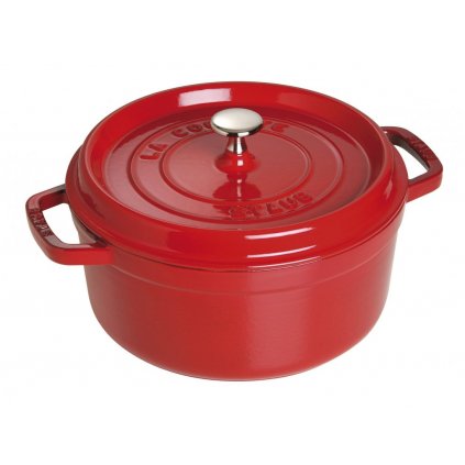 Garnek niski 26 cm, wiśniowy, żeliwny, Staub