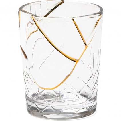 Szklanka do wody KINTSUGI 1, 10 cm, przezroczyste szkło i złoto, Seletti