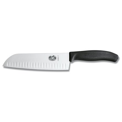 Nóż Santoku 17 cm, z owalnymi rowkami, czarny, Victorinox