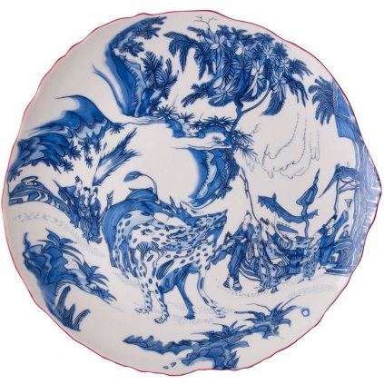 Talerz obiadowy DIESEL CLASSICS ON ACID BLUE CHINOISERIE 28 cm, niebieski, porcelanowy, Seletti