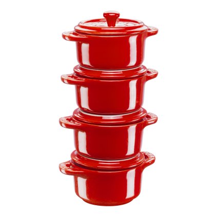 Naczynia do pieczenia 10 cm, zestaw 4 sztuk, czerwone, ceramiczne, Staub