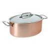 Miedziany owalny garnek niski 30 cm Inocuivre z pokrywą ze stali nierdzewnej de Buyer