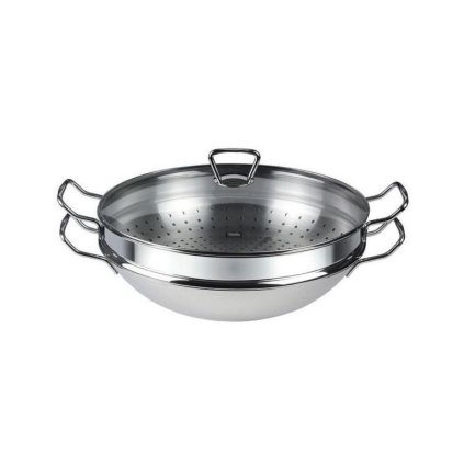 Wok NANJING 35 cm, com recipiente para cozer a vapor e tampa, Fissler