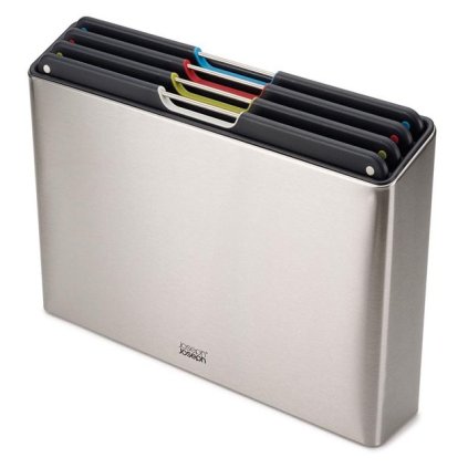 Conjunto de tábuas de corte FOLIO STEEL, 4 unidades, com suporte, aço inoxidável, Joseph Joseph