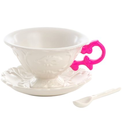 Chávena de chá com pires e colher I-WARES, fúcsia, Seletti