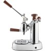 Máquina de café manual EUROPICCOLA LUSSO, prateada, pega em madeira, La Pavoni