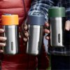 Caneca de viagem 340 ml, cor cinzenta, aço inoxidável, Black+Blum