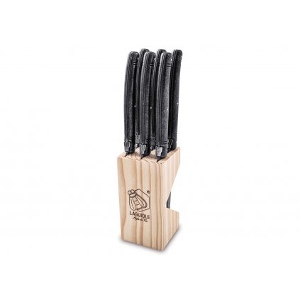 Set cuțite pentru friptură PREMIUM, 6 buc, cu bloc, negru, Laguiole