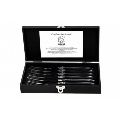 Set de furculițe pentru friptură LAGUIOLE LUXURY, 6 buc, negru, mâner de abanos, Laguiole