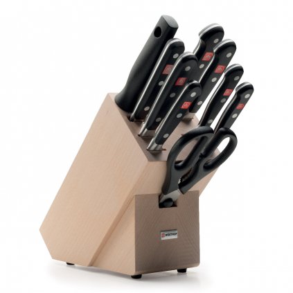 Set bloc de cuțite CLASSIC, 10 buc, cu dispozitiv de honuit, furculiță pentru carne și foarfecă, Wüsthof