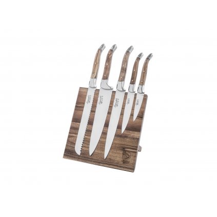 Set de cuțite, 6 buc cu suport magnetic LUXURY, lemn de măslin, Laguiole