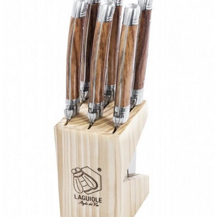 Set cuțite pentru friptură PREMIUM, 6 buc, cu bloc de lemn, Laguiole