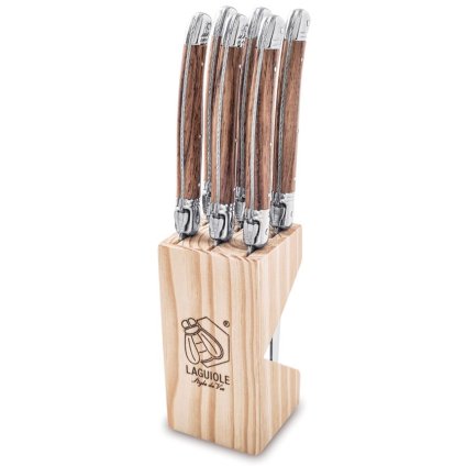 Set de cuțite de friptură în bloc Laguiole Premium 6 buc din lemn
