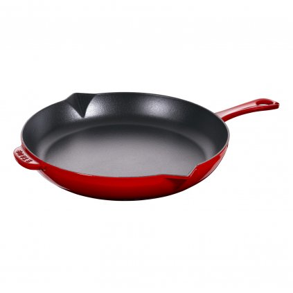 Tigaie 26 cm, vișinie, din fontă, cu gura de turnare, Staub