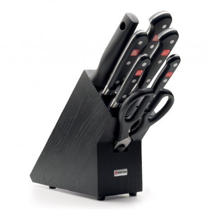 Set bloc de cuțite CLASSIC, 8 buc, cu dispozitiv de honuit cuțit și foarfecă, lemn închis, Wüsthof