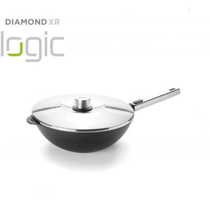 Wok DIAMOND PRO XR LOGIC 28 cm, cu capac, mâner detașabil, WOLL