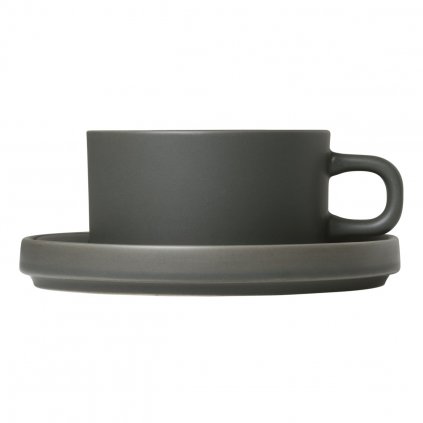 Ceașcă pentru ceai cu farfurie PILLAR, set de 2 buc, 170 ml, kaki, Blomus