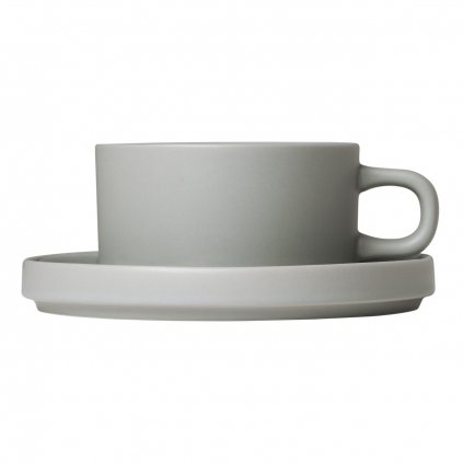 Ceașcă de ceai cu farfurie PILAR, set de 2 buc, 170 ml, gri deschis, Blomus