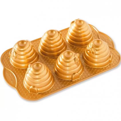 Formă pentru tort BEEHIVE, pentru 6 minicakes, auriu Nordic Ware