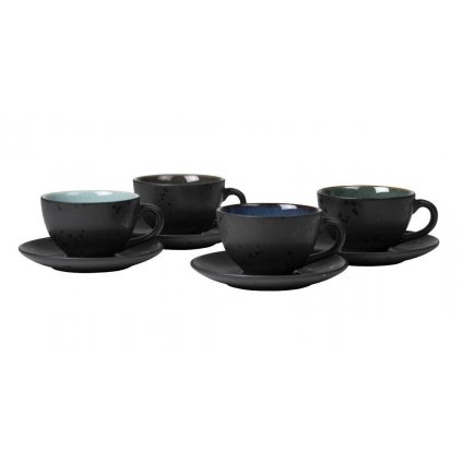 Ceașcă de ceai cu farfurie, set de 4 buc, negru, Bitz