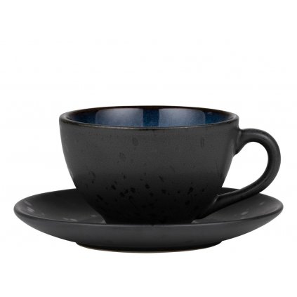 Ceașcă de ceai cu farfurie 22 ml, negru/albastru închis, Bitz