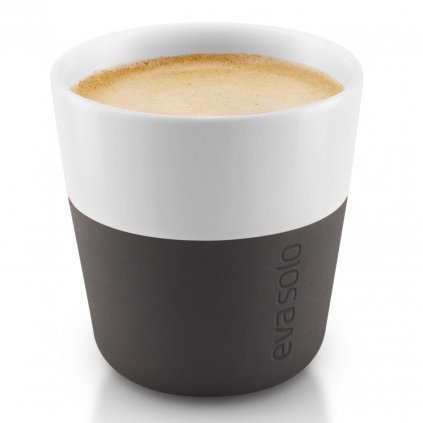 Ceașcă espresso de 80 ml, set de 2 buc, cu capac de silicon, negru carbon, Eva Solo
