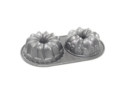 Formă pentru 2 prăjituri mici Duet Bundt® argintie Nordic Ware