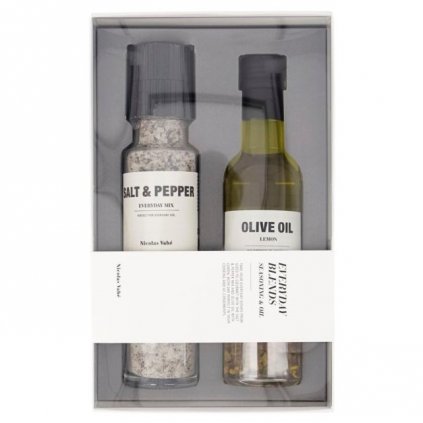 Set cadou cu sare, piper și ulei de măsline într-un set cadou, Nicolas Vahé