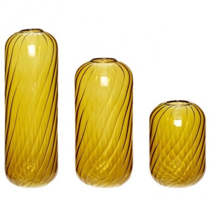 Vază FLEUR, set de 3 buc, galben, din sticlă, Hübsch
