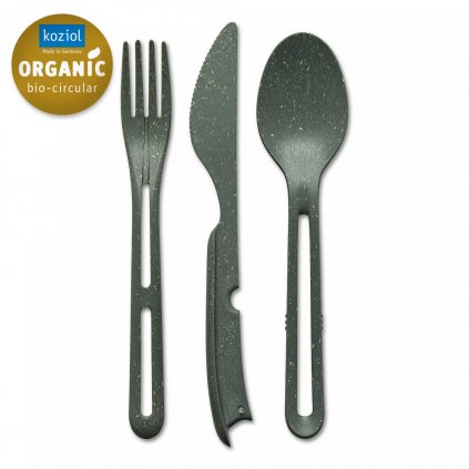 Set de tacâmuri de călătorie KLIKK, set de 3 buc, gri cenușiu natural, Koziol