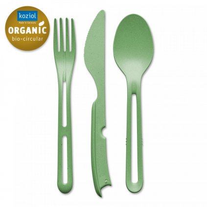 Set de tacâmuri de călătorie KLIKK, set de 3 buc, verde frunză natural, Koziol