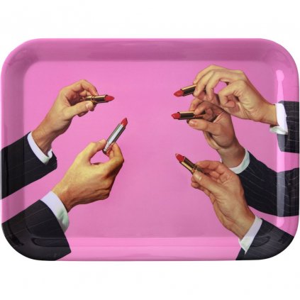 Tavă de servire TOILETPAPER LIPSTICKS, 32 x 43,5 cm, roz, Seletti
