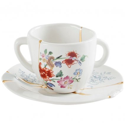 Ceașcă de cafea cu farfurie KINTSUGI 1, alb, Seletti