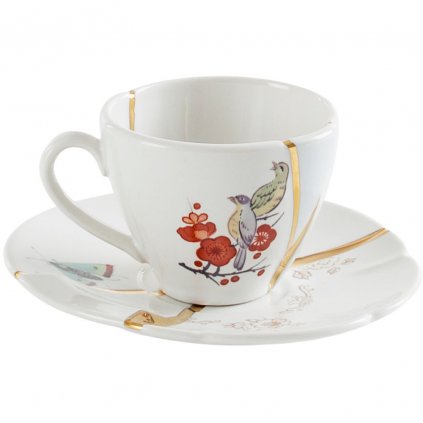 Ceașcă de cafea cu farfurie KINTSUGI 2 alb, Seletti