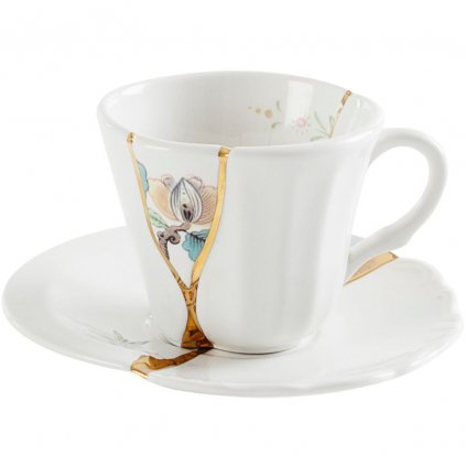 Ceașcă de cafea cu farfurie KINTSUGI 3, alb, Seletti