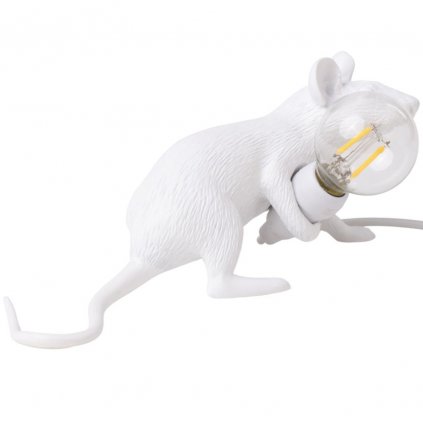 Lampă de masă cu mufă USB MOUSE LIE DOWN, 8 cm, alb, Seletti
