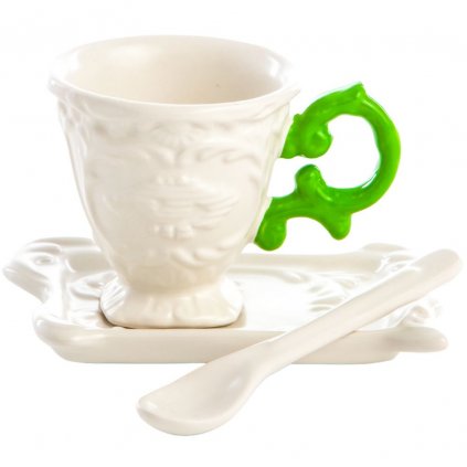 Ceașcă pentru cafea cu farfurie și lingura I-WARES, verde, Seletti