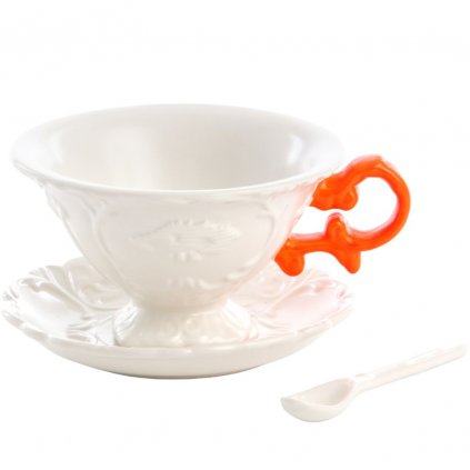 Ceașcă pentru ceai cu farfurie și lingura I-WARES, portocaliu, Seletti